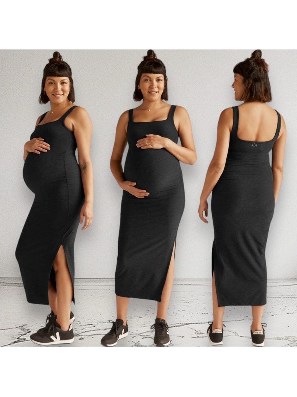 BEYOND the BUMP Spacedye Icon Maternity Midi Dress Darkest Night Size L